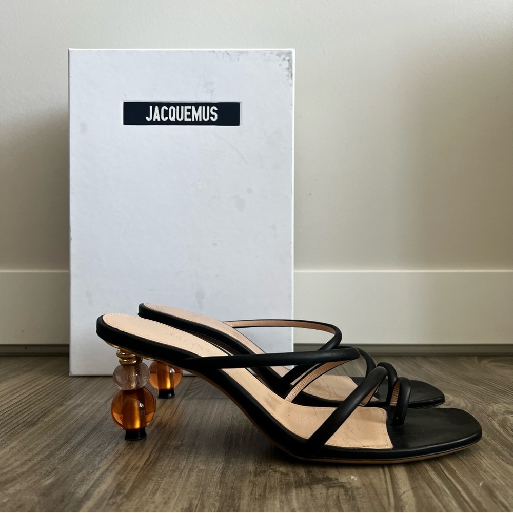 JACQUEMUS • Les Noli Black Statement Heel Strappy Sandals - Picture 2 of 16